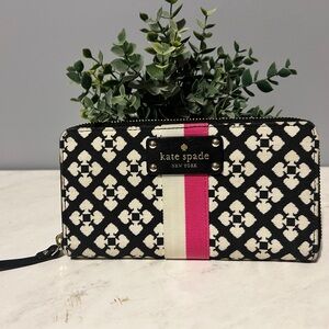 Kate Spade Black and Cream Wallet with Pink Stripe